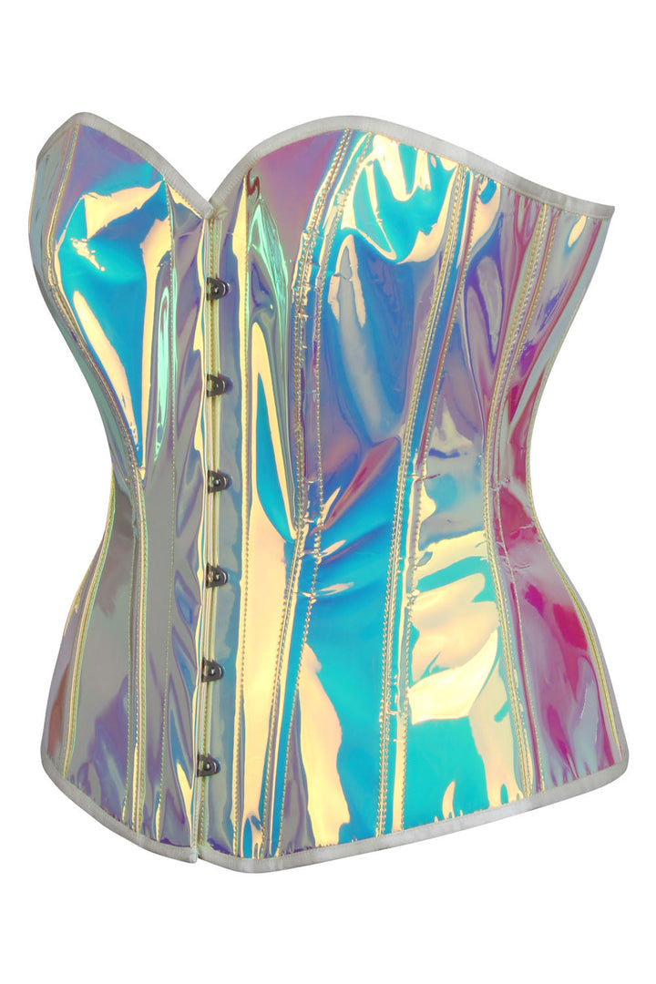 Holographic Rainbow Laquita Overbust Steel Boned Corset