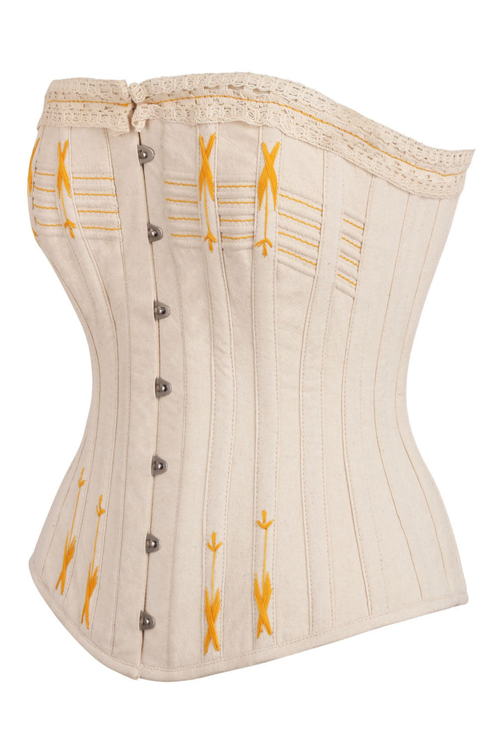 Mercia Cream Overbust Cotton Corset with Gold Flossing