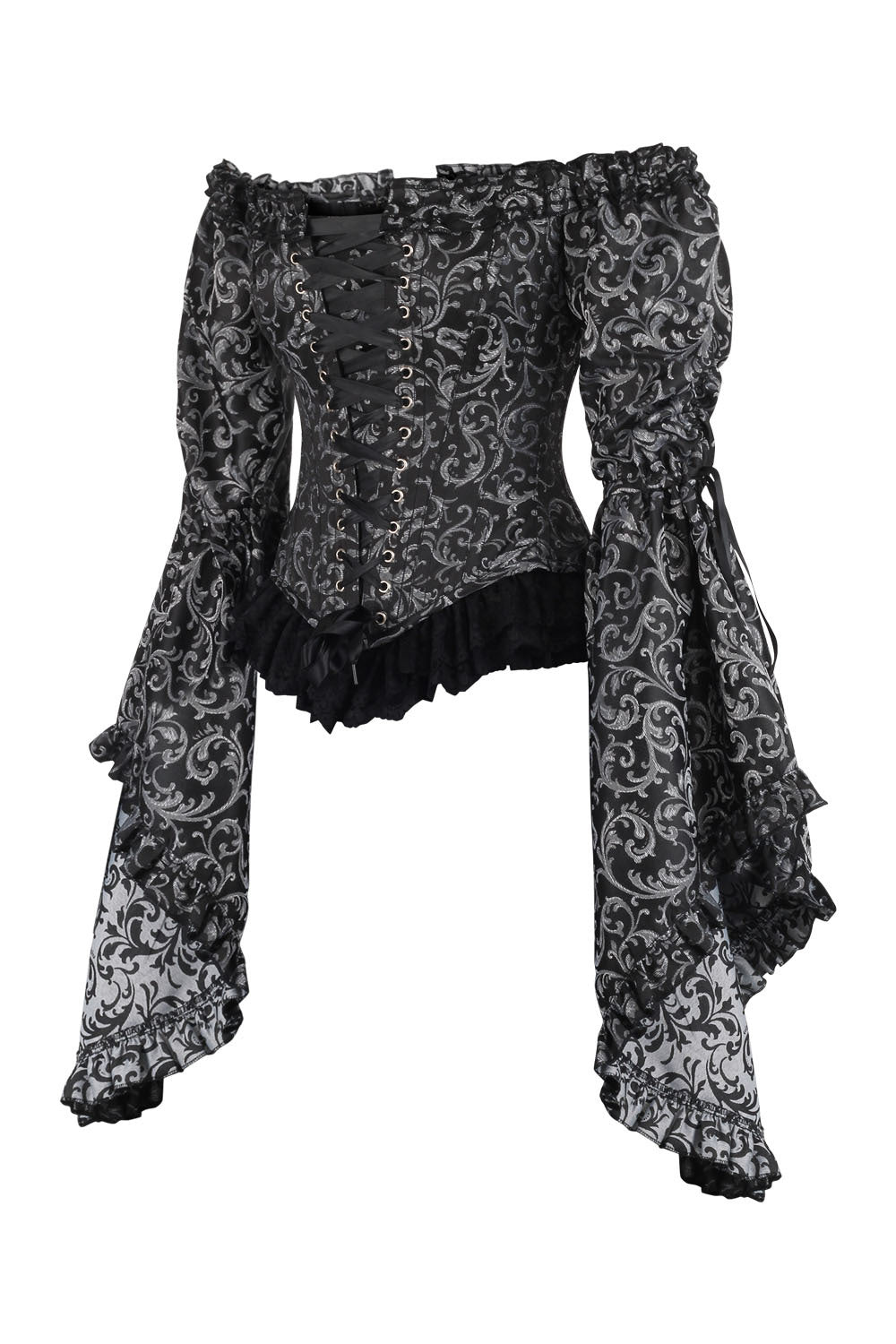 Silver Yumiko Rococo Overbust Off Shoulder Corset - view 2 | LUXE NOIR