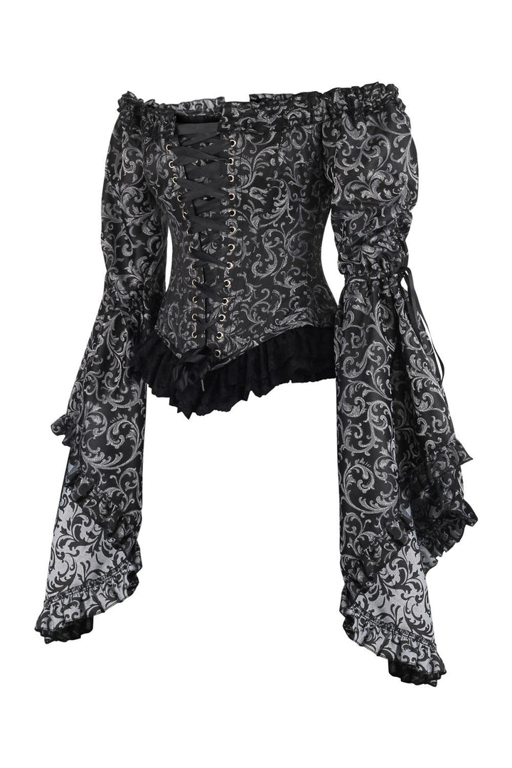 Silver Yumiko Rococo Overbust Off Shoulder Corset - view 2 | LUXE NOIR
