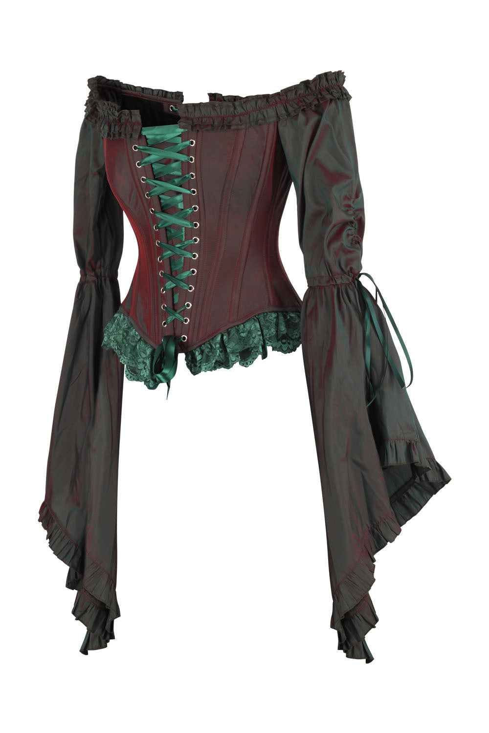 Burgundy Emerald Yumiko Rococo Overbust Off Shoulder Corset - view 2 | LUXE NOIR