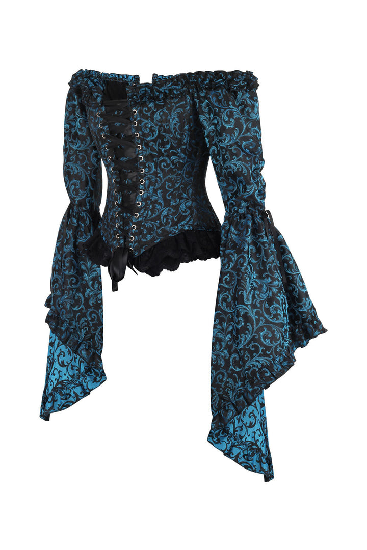 Turquoise Yumiko Rococo Overbust Off Shoulder Corset - view 2 | LUXE NOIR