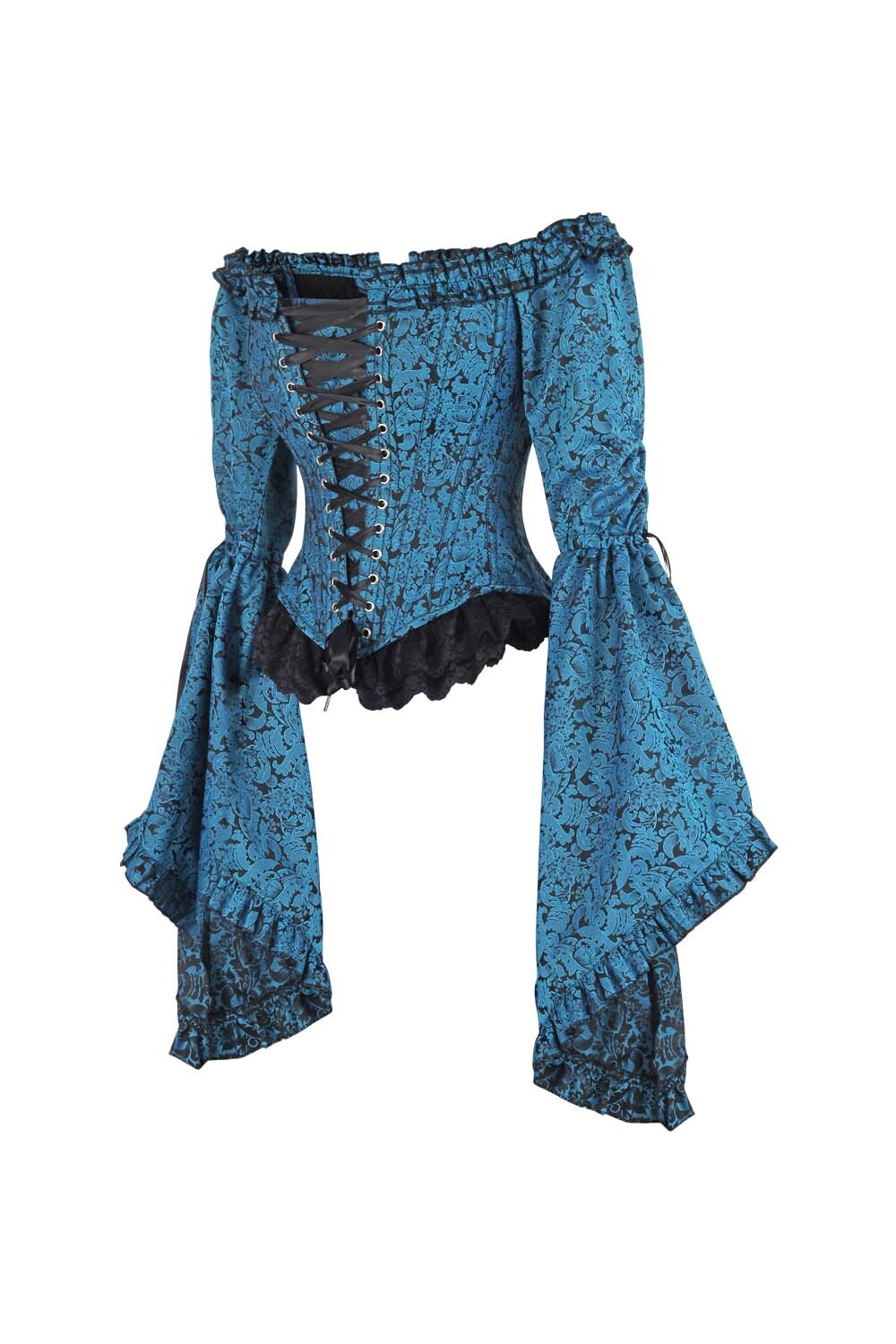 Midnight Turquoise Yumiko Overbust Corset with Bell Sleeves - view 2 | LUXE NOIR
