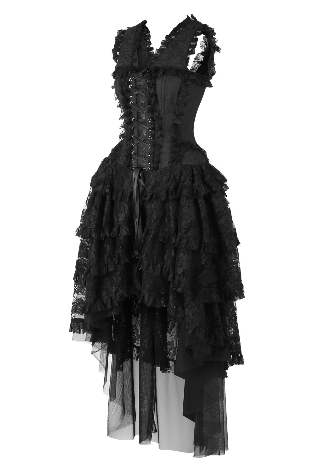 Black Anastasia Rococo Corset Dress with High-Low Skirt - view 2 | LUXE NOIR