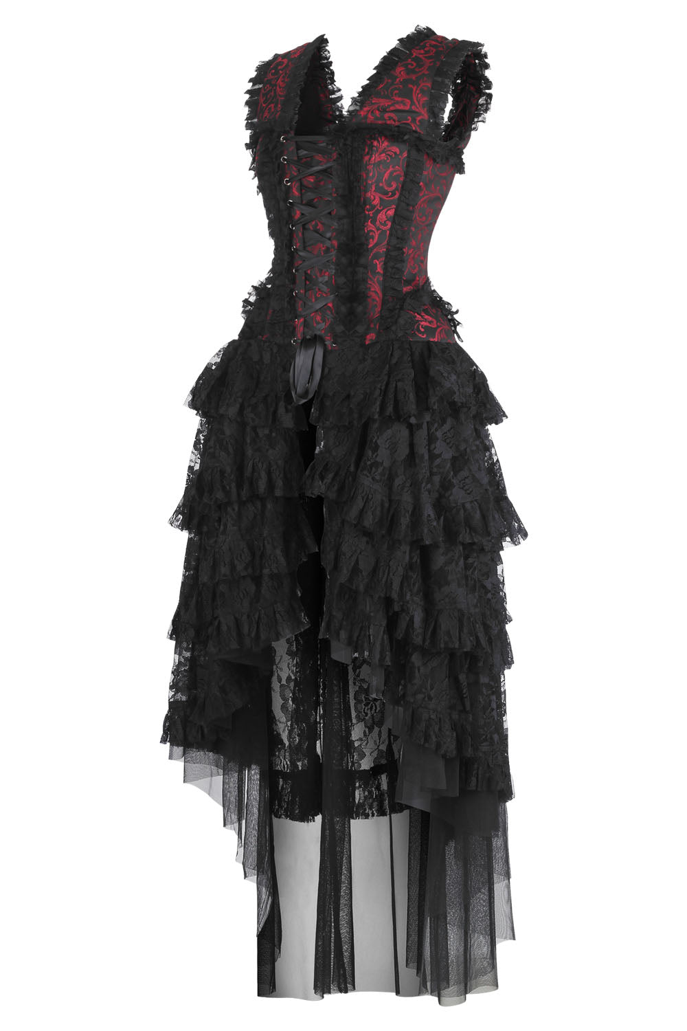 Crimson Anastasia Rococo Corset Dress with High-Low Skirt - view 2 | LUXE NOIR