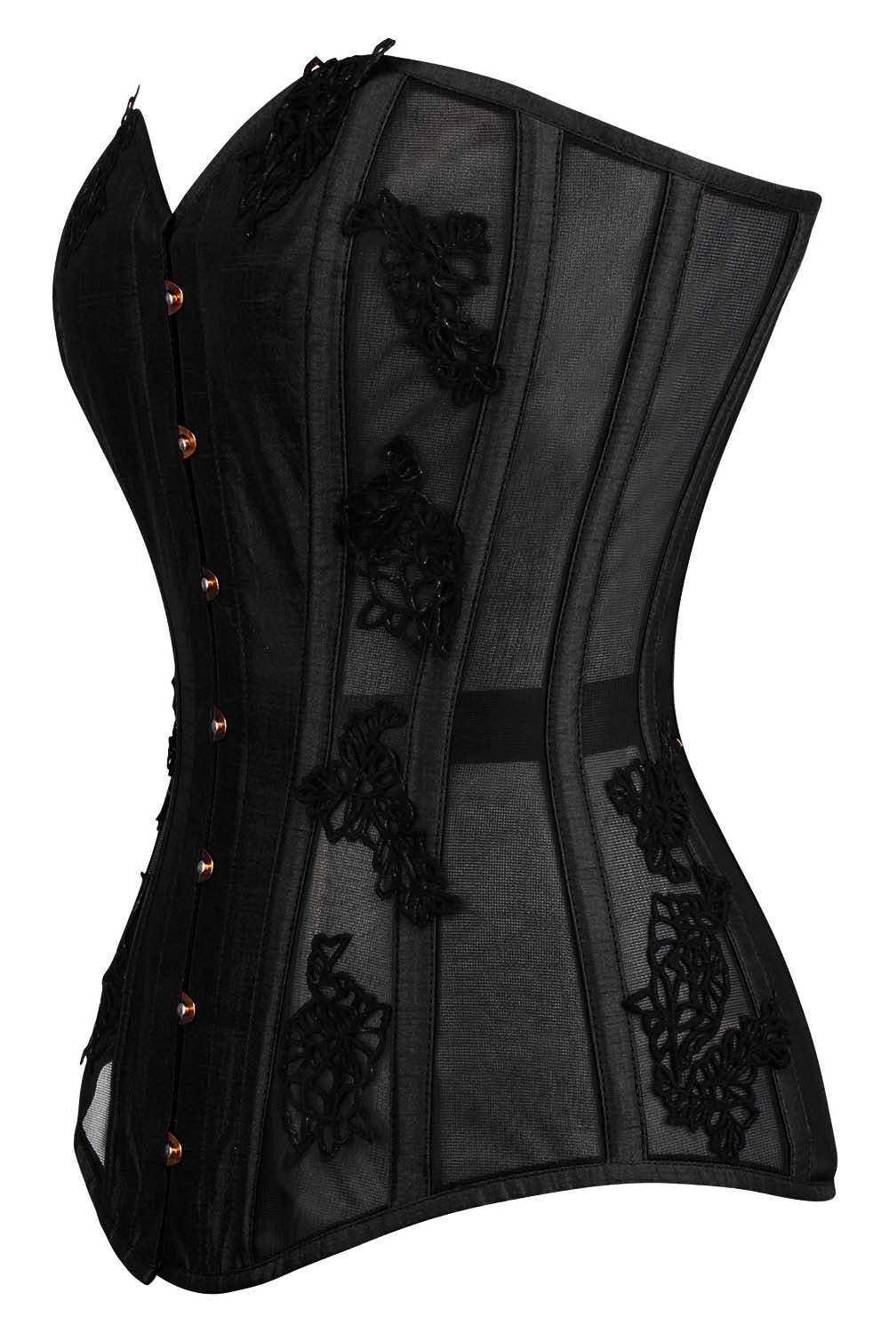 Black Valerie Overbust Corset with Black Lace and Mesh Panels - view 2 | LUXE NOIR