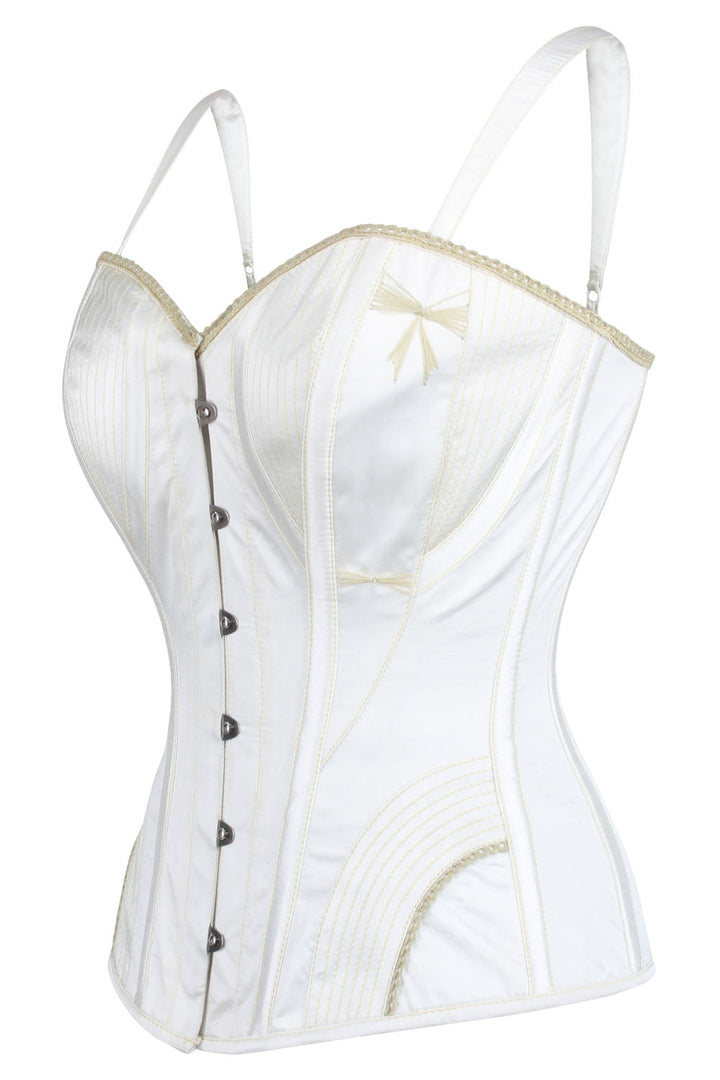White Pearline Embroidered Overbust Corset with Shoulder Straps