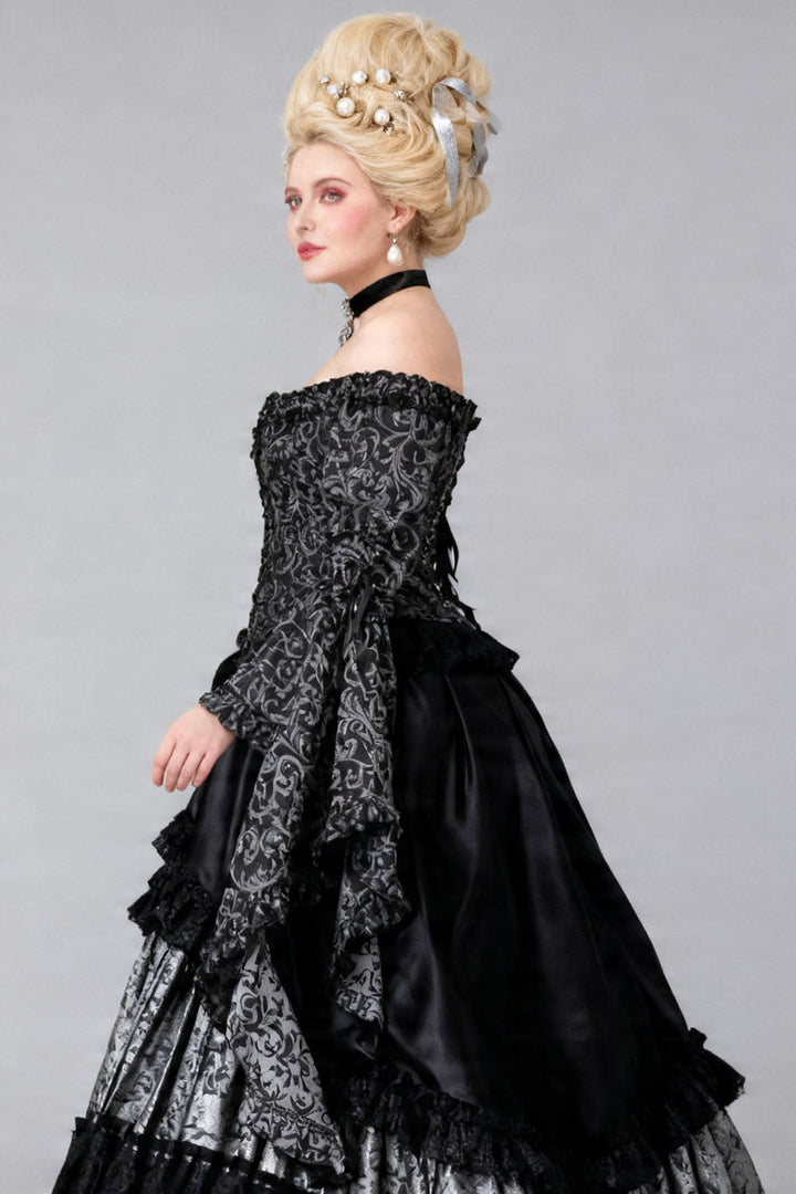 Silver Yumiko Rococo Overbust Off Shoulder Corset - view 5 | LUXE NOIR