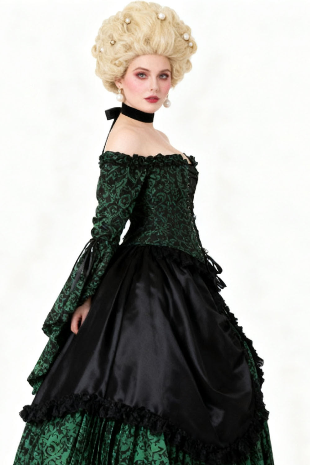 Emerald Black Yumiko Rococo Overbust Off Shoulder Corset - view 5 | LUXE NOIR