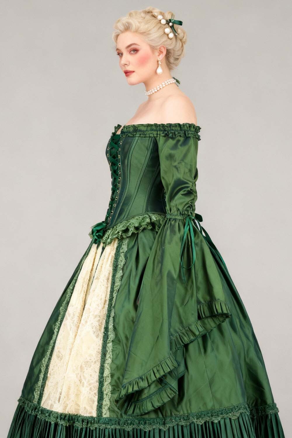 Emerald Yumiko Rococo Overbust Off Shoulder Corset - view 5 | LUXE NOIR