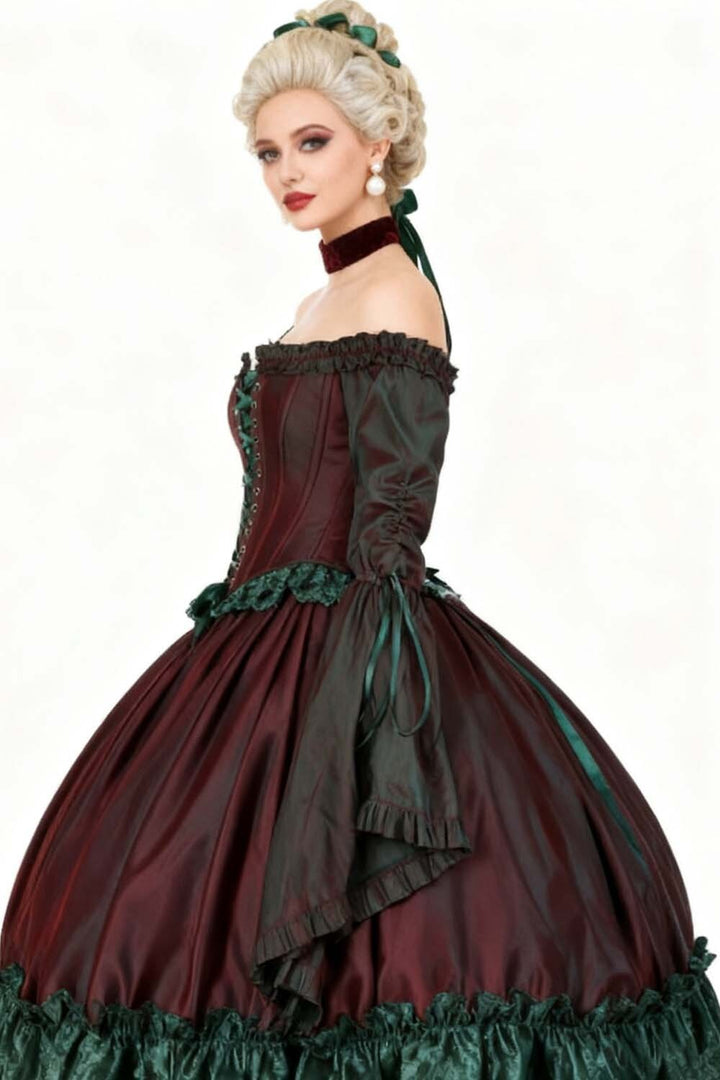 Burgundy Emerald Yumiko Rococo Overbust Off Shoulder Corset - view 5 | LUXE NOIR
