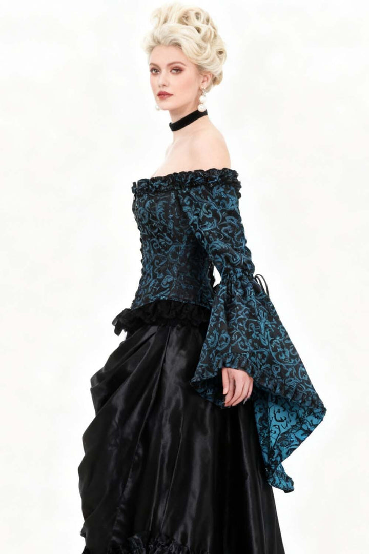 Turquoise Yumiko Rococo Overbust Off Shoulder Corset - view 5 | LUXE NOIR