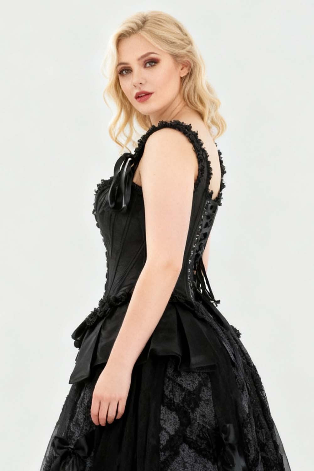 Midnight Black Lakiesha Overbust Corset with Shoulder Straps