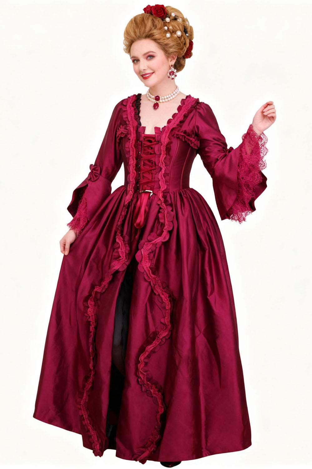 Burgundy Rococo Muse Steel Boned Corset Dress - view 5 | LUXE NOIR