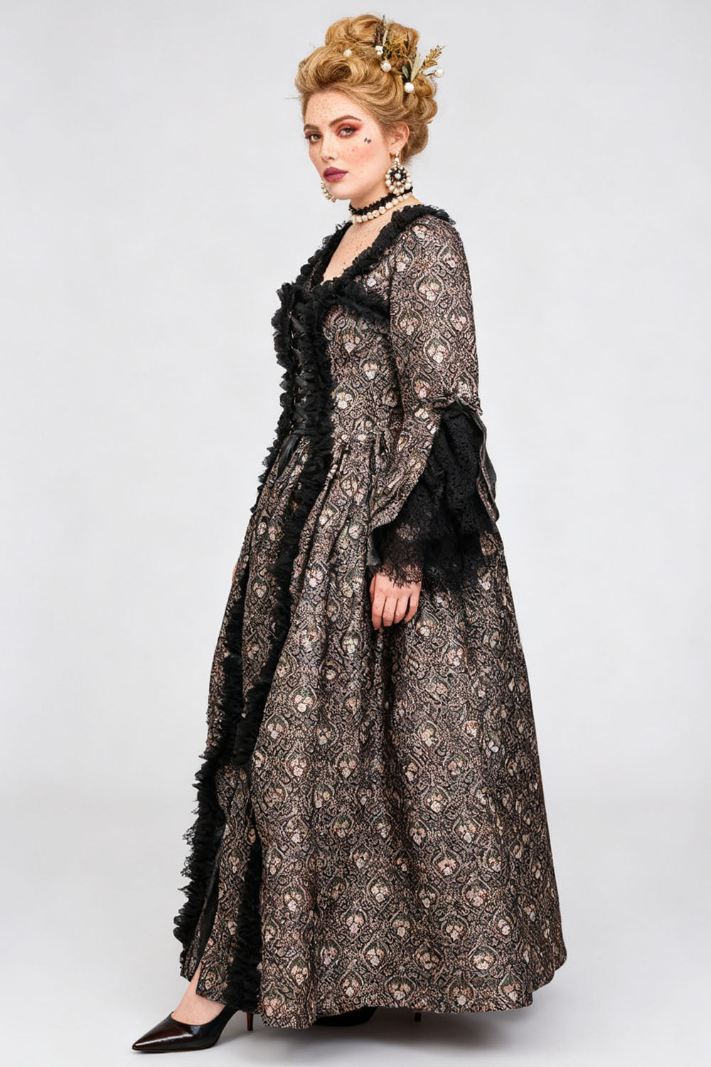 Bronze Rococo Muse Steel Boned Corset Dress - view 5 | LUXE NOIR