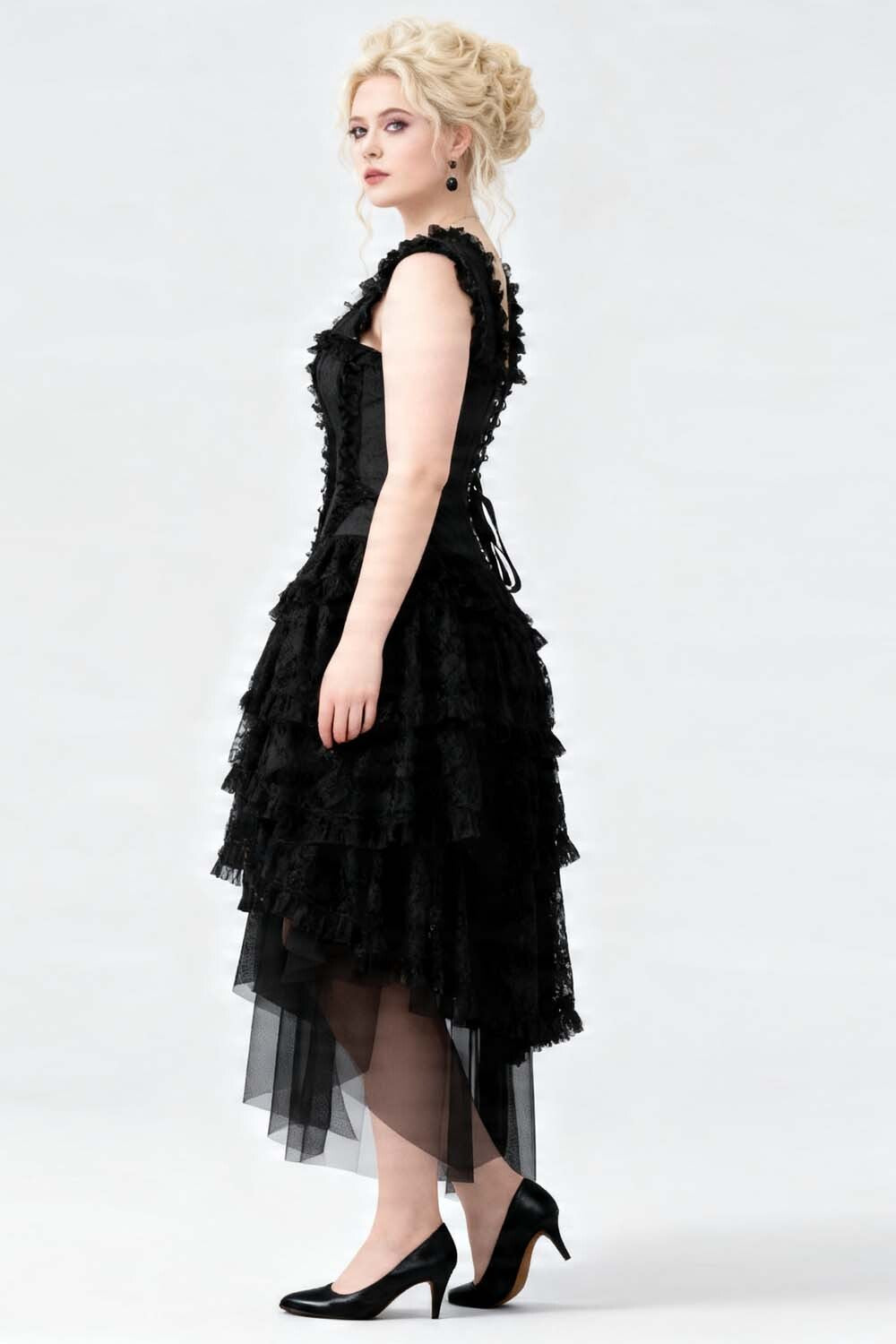 Black Anastasia Rococo Corset Dress with High-Low Skirt