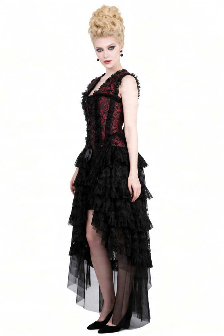 Crimson Anastasia Rococo Corset Dress with High-Low Skirt