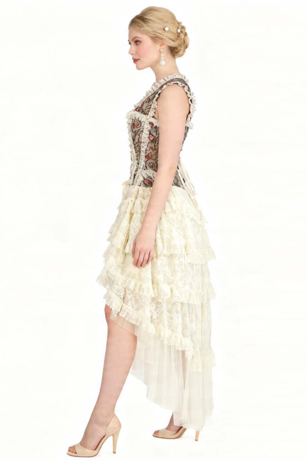 Ivory Anastasia Rococo Steel Boned Corset Dress - view 5 | LUXE NOIR