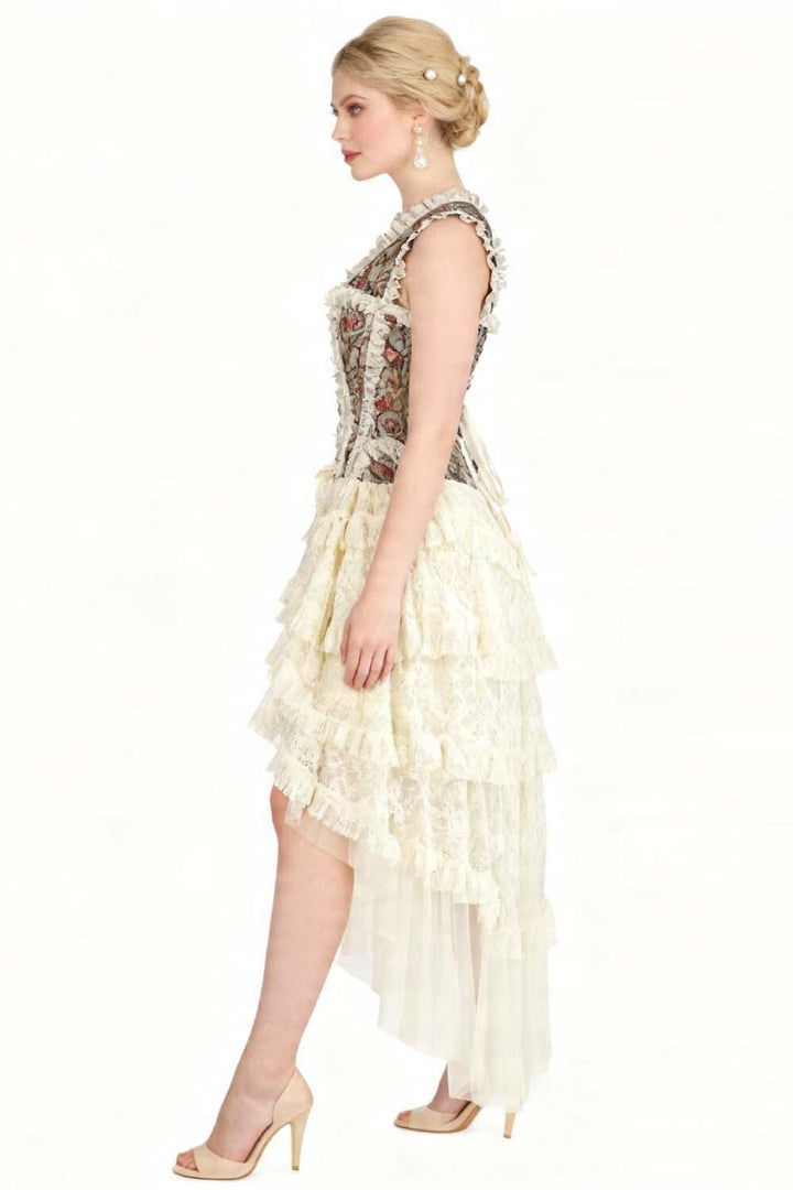 Ivory Anastasia Rococo Steel Boned Corset Dress - view 5 | LUXE NOIR