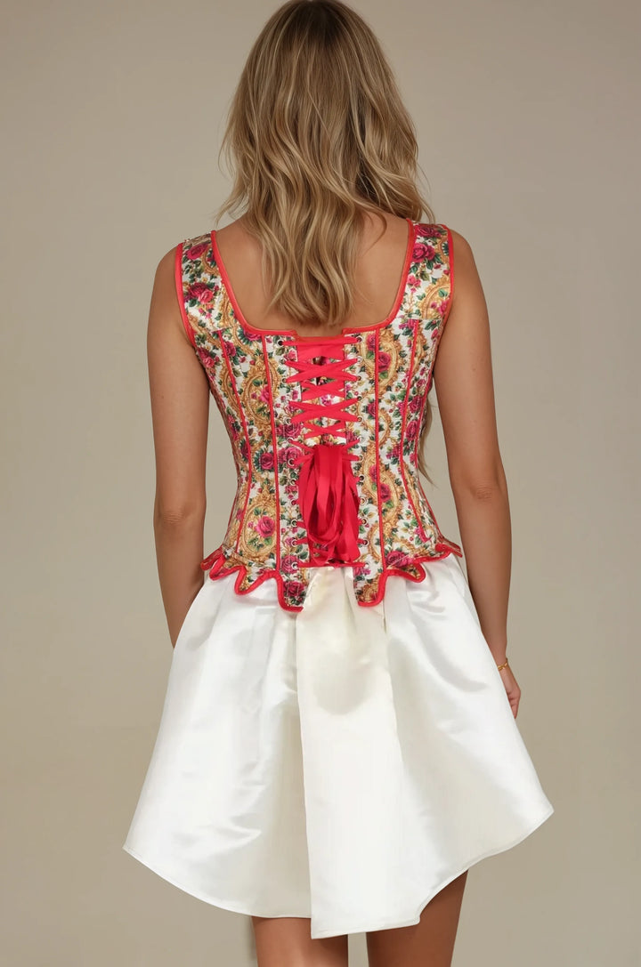Tylee Regal Red Rose Print Overbust Corset