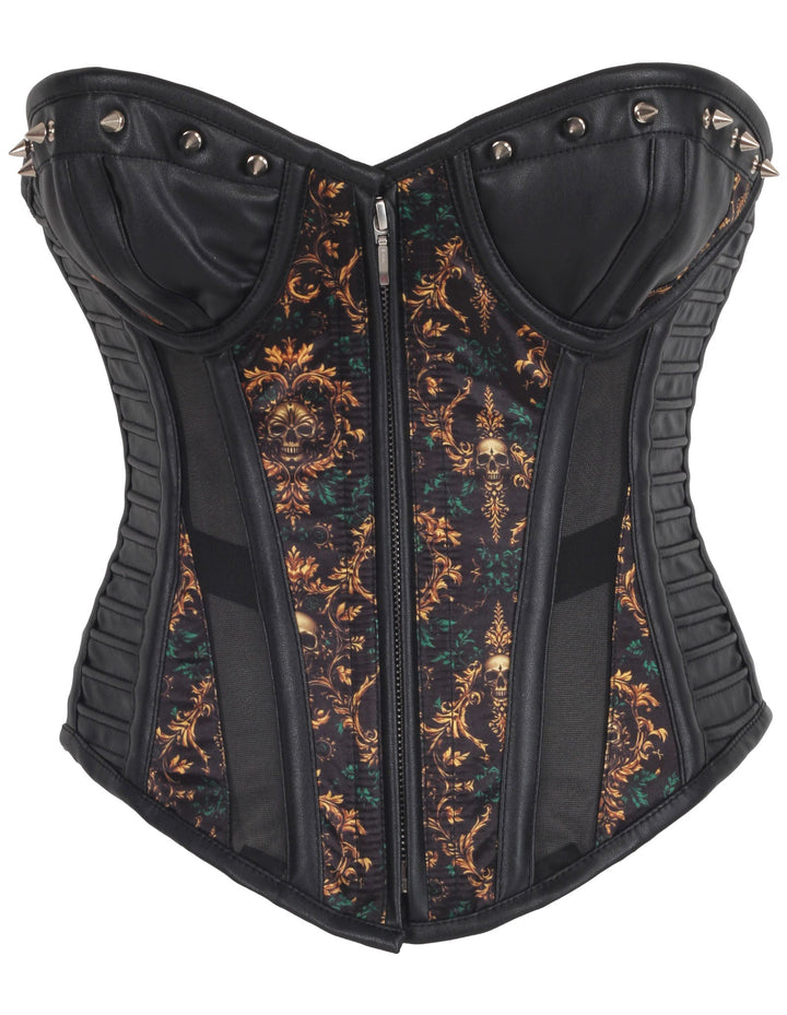 Kimmy Baroque Floral Scrolls &amp; Skull Corset
