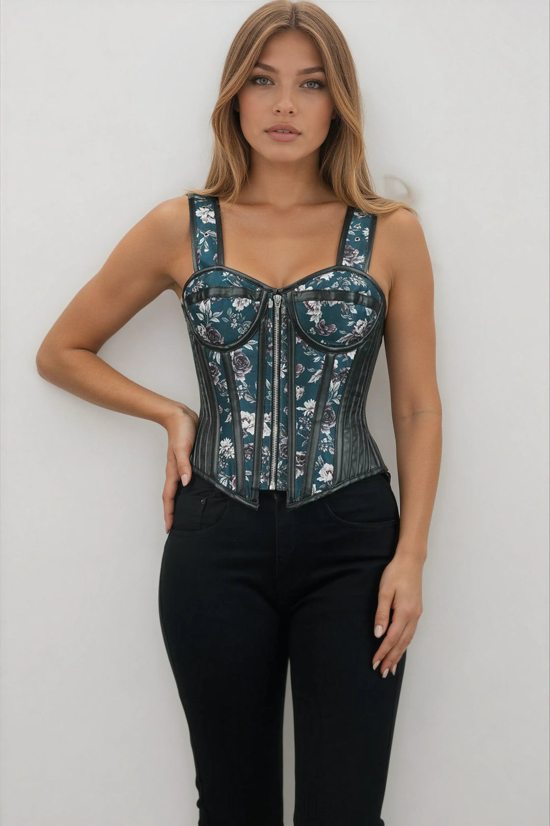Skyelar Midnight Bloom Teal Corset