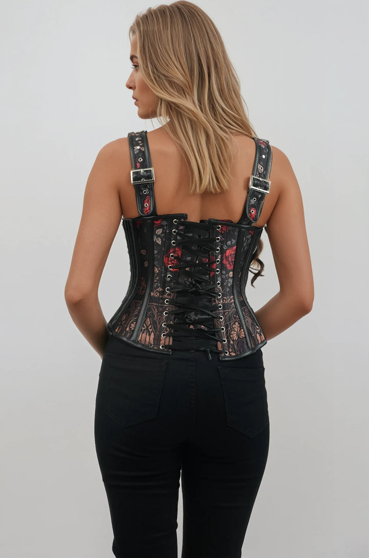 Baylee Red Rose and Baroque Print Corset