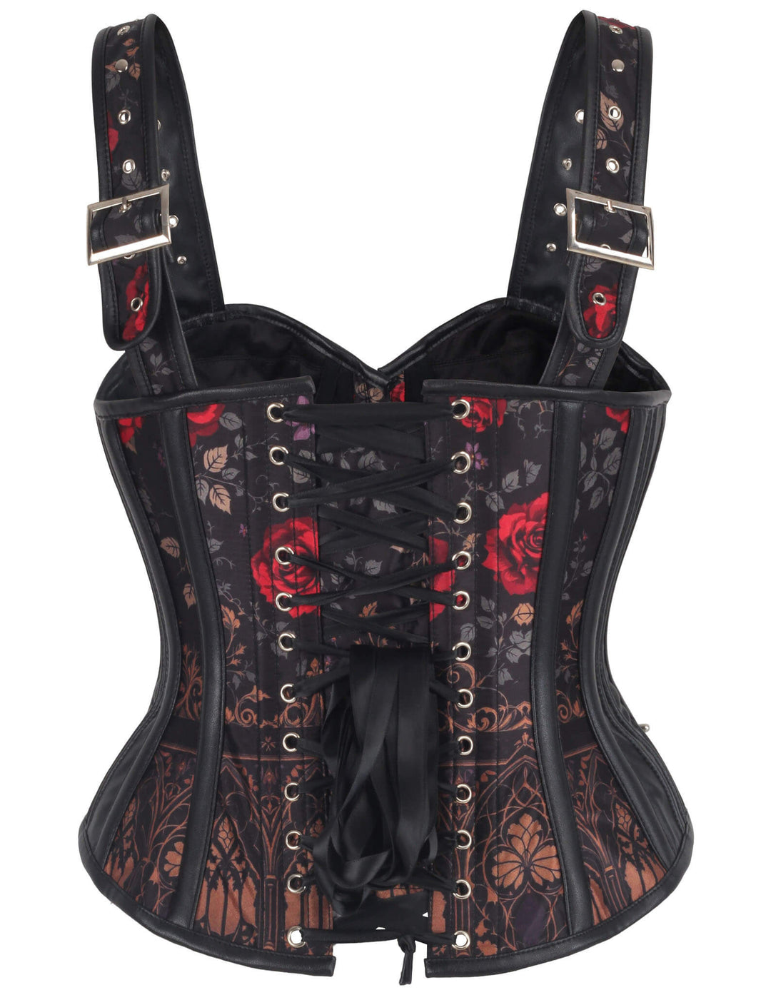Baylee Red Rose and Baroque Print Corset