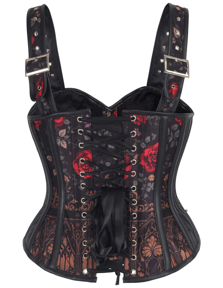 Baylee Red Rose and Baroque Print Corset
