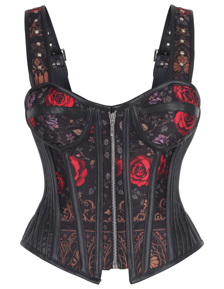 Baylee Red Rose and Baroque Print Corset