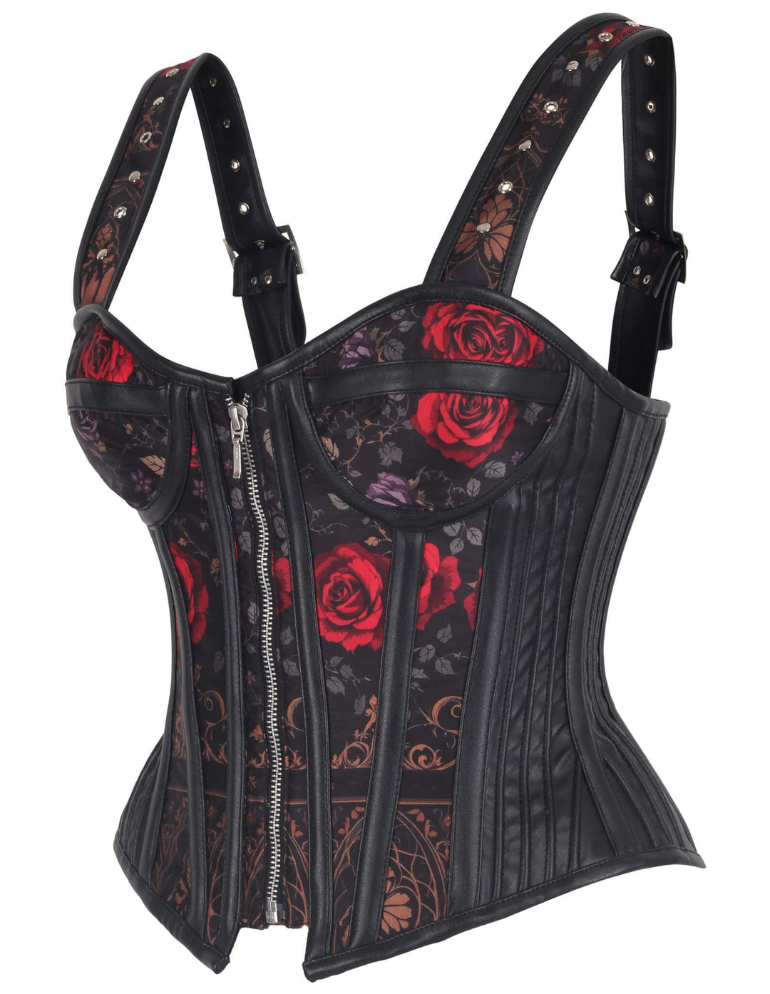 Baylee Red Rose and Baroque Print Corset