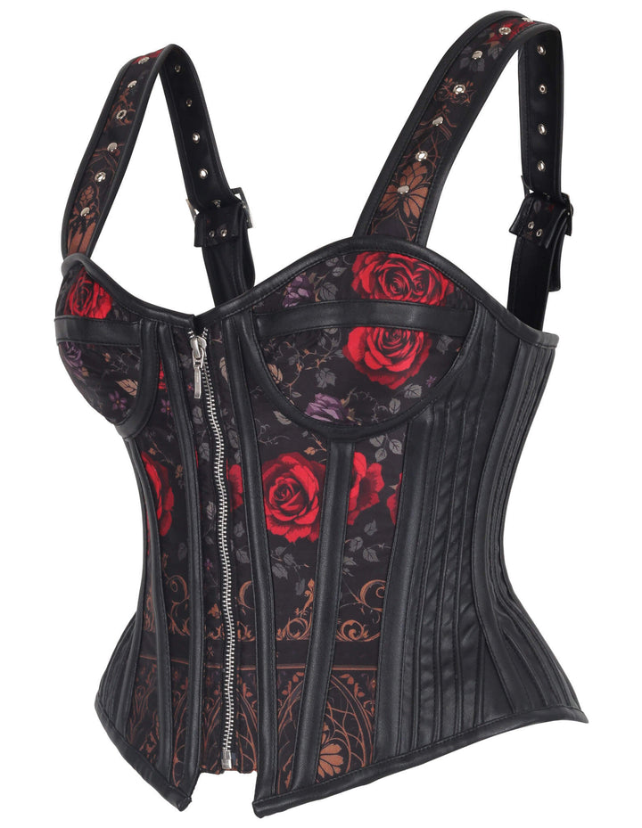 Baylee Red Rose and Baroque Print Corset
