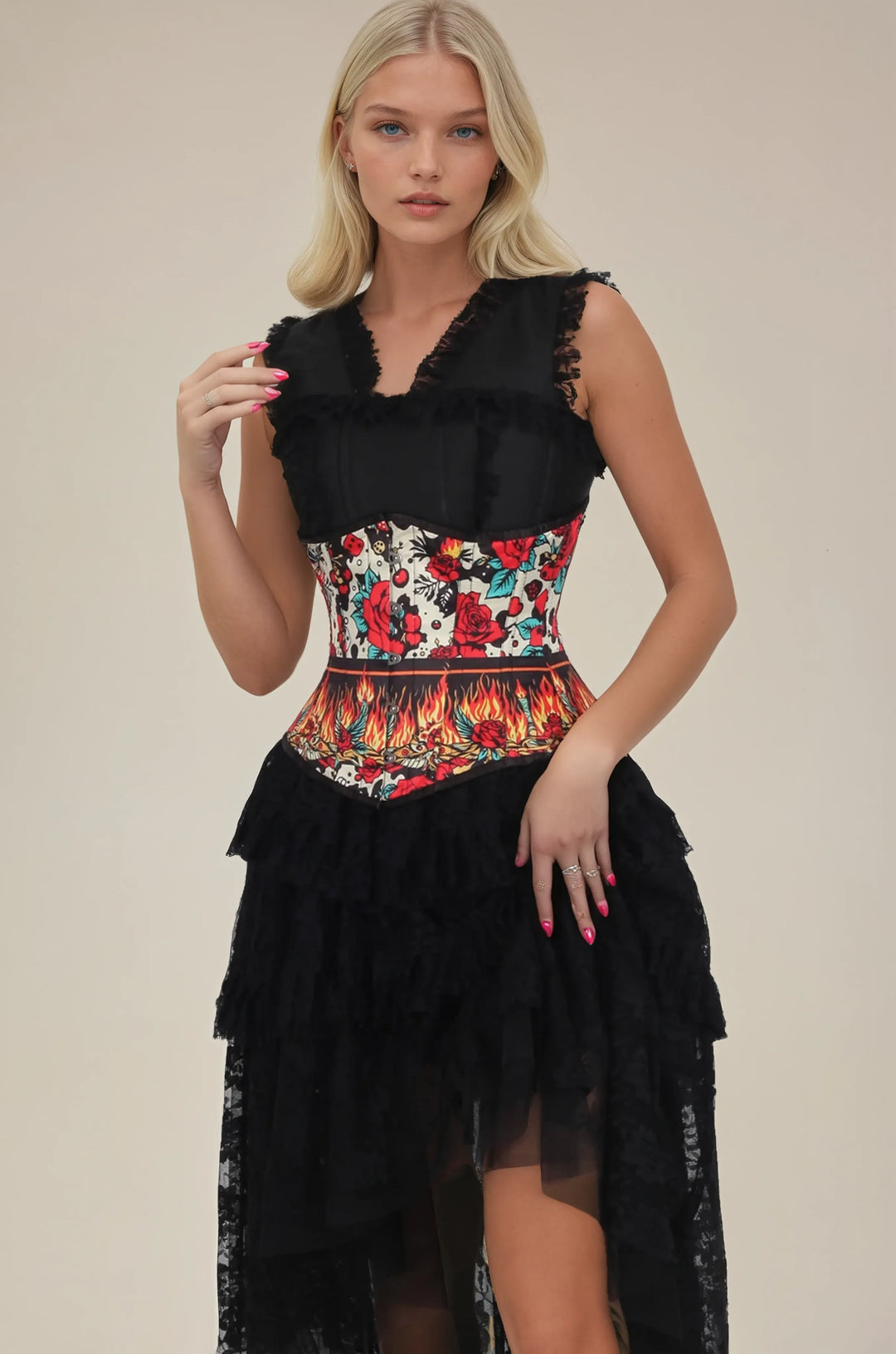 Schelley Retro Roses Flames Corset