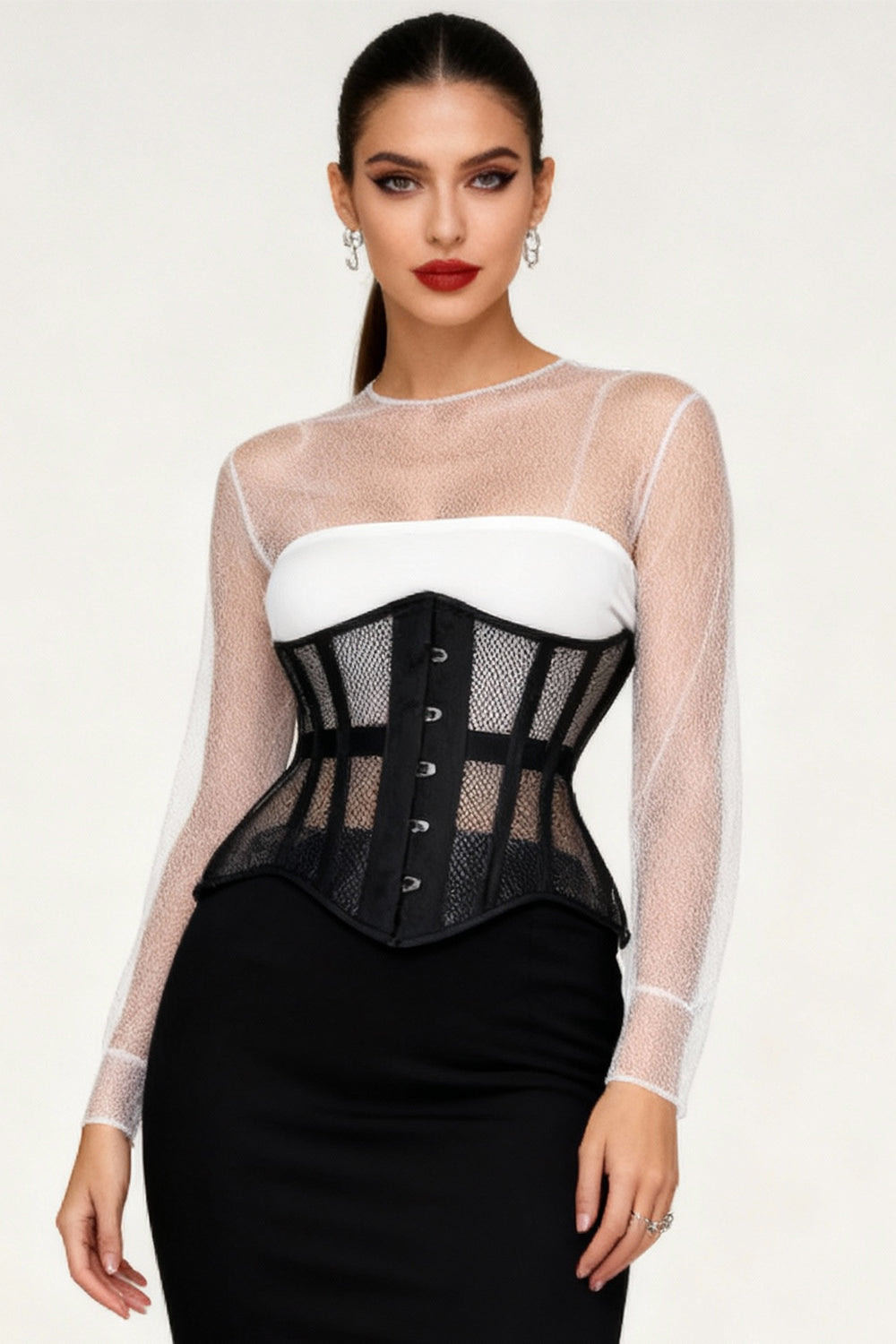 Londyn Black Underbust Mesh Curvy Corset