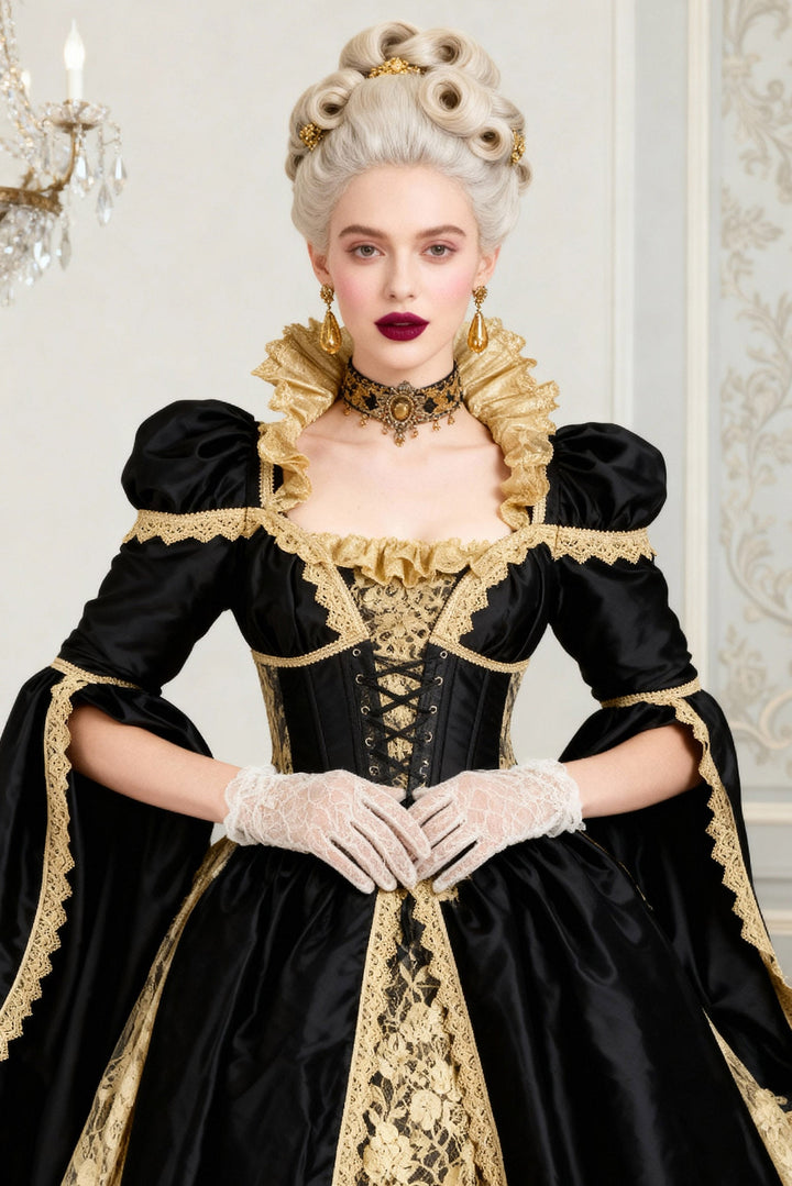 Jelisa Elven Inspired Rococo Black Corset Dress - view 4 | LUXE NOIR