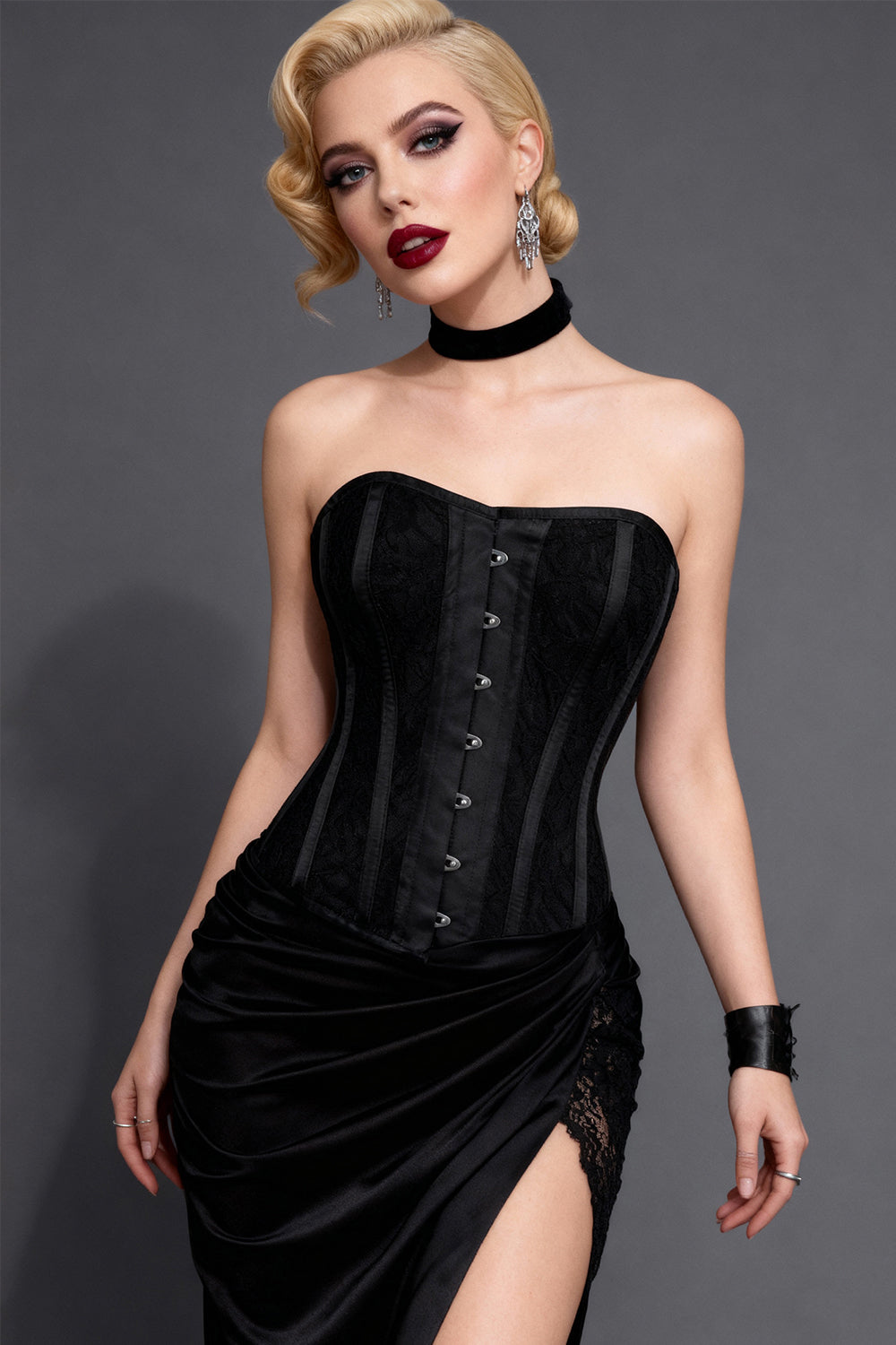 Edelynn Black Satin With Lace Overlay Corset