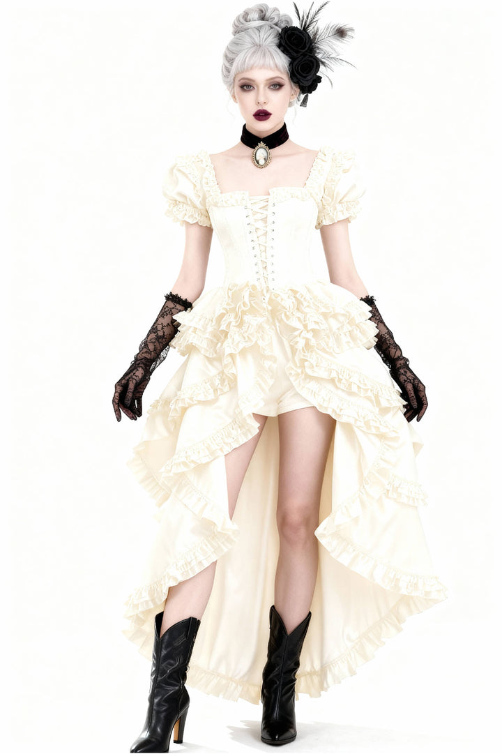Shalaya Rococo Black Satin Frill Corset Dress - view 5 | LUXE NOIR