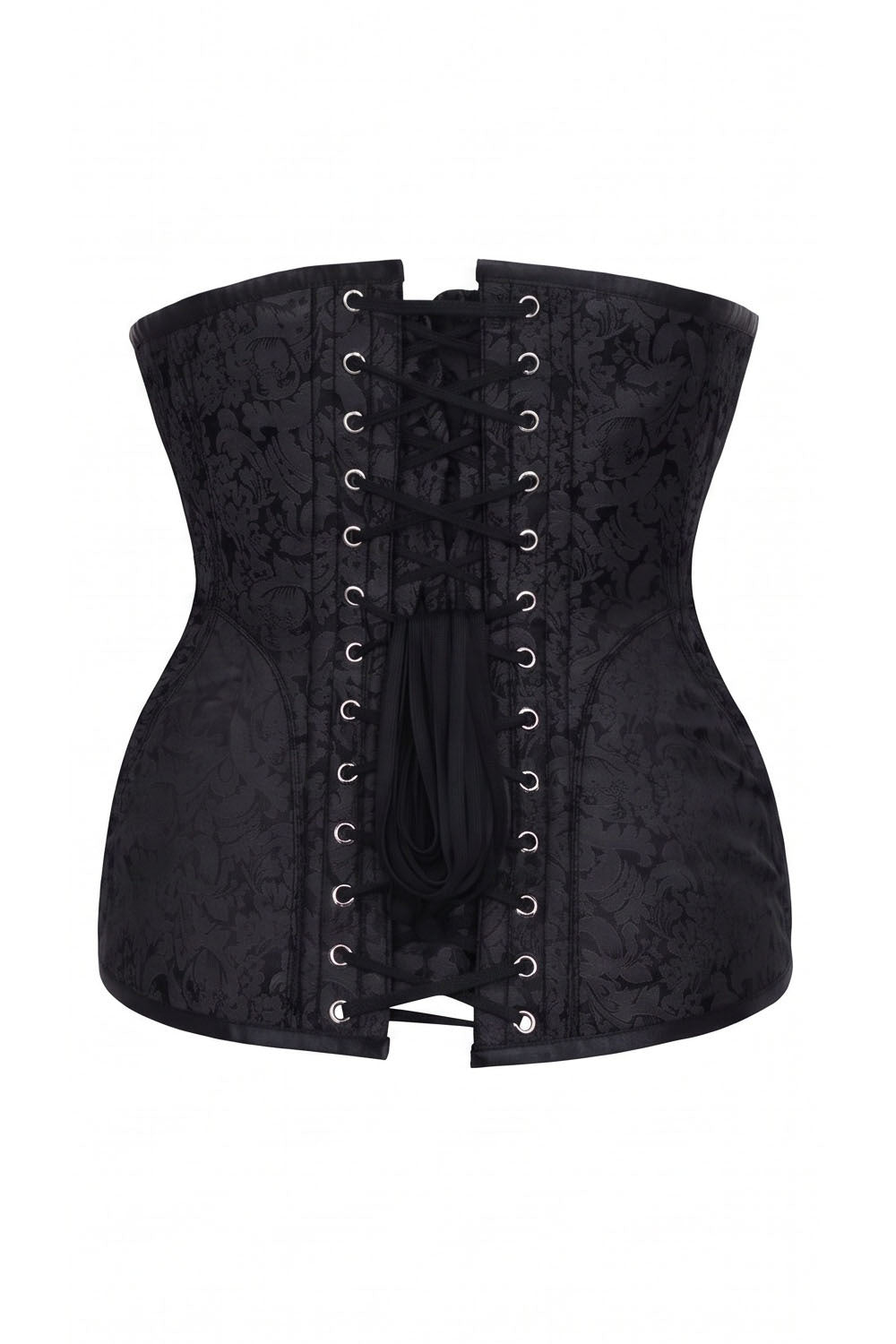 ORCHID Underbust Waist-Training Corset in Black Brocade by Luxe Noir - back view