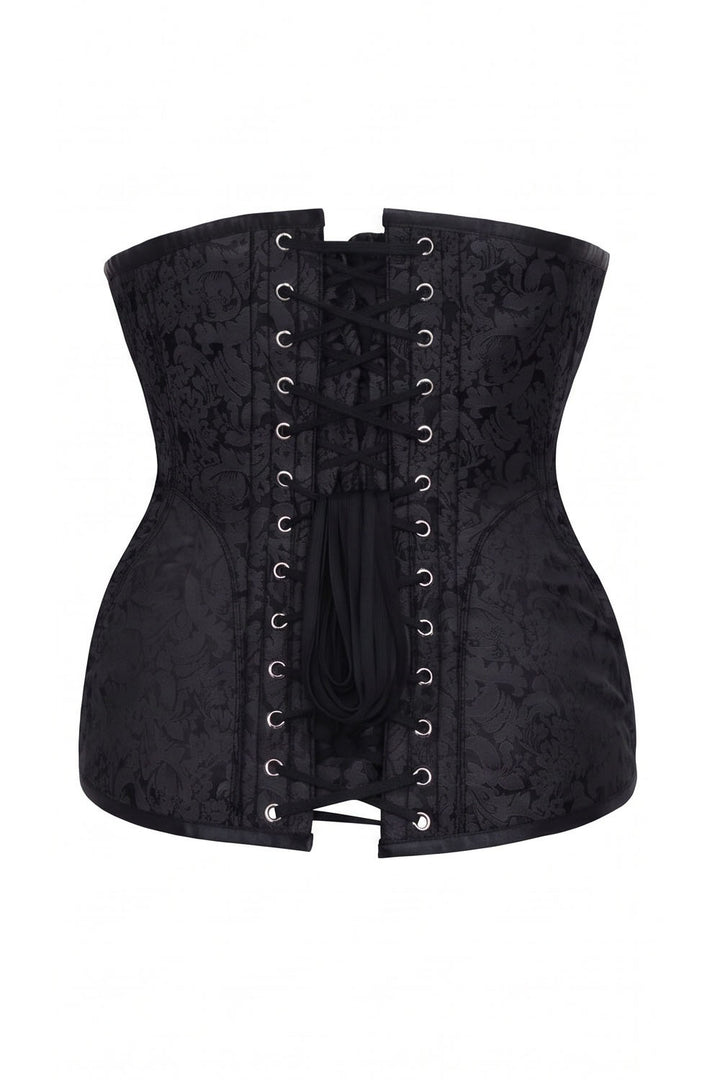 ORCHID Underbust Waist-Training Corset in Black Brocade by Luxe Noir - back view