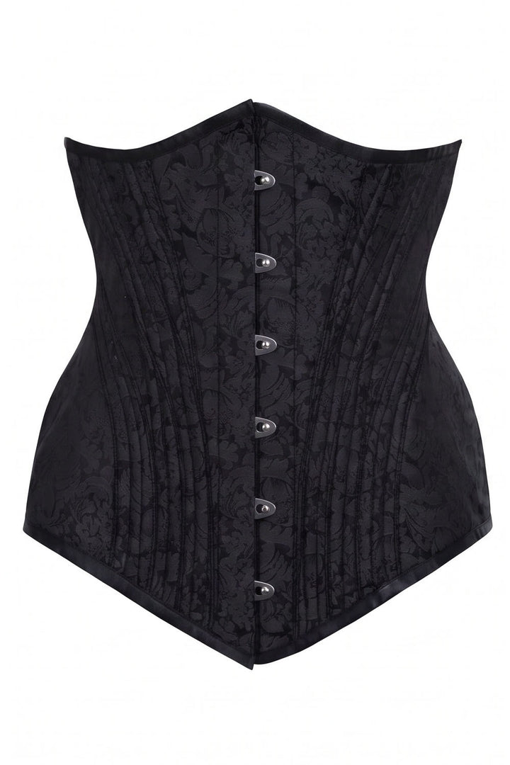 ORCHID Underbust Waist-Training Corset in Black Brocade by Luxe Noir - front view
