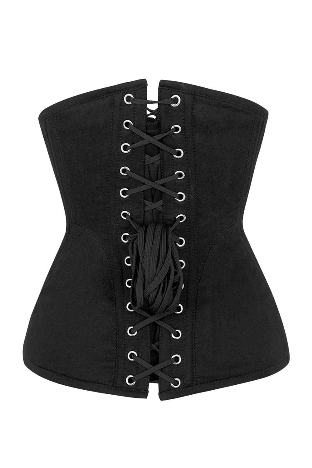 ORCHID skull busk underbust waist training corset in black cotton twill - back