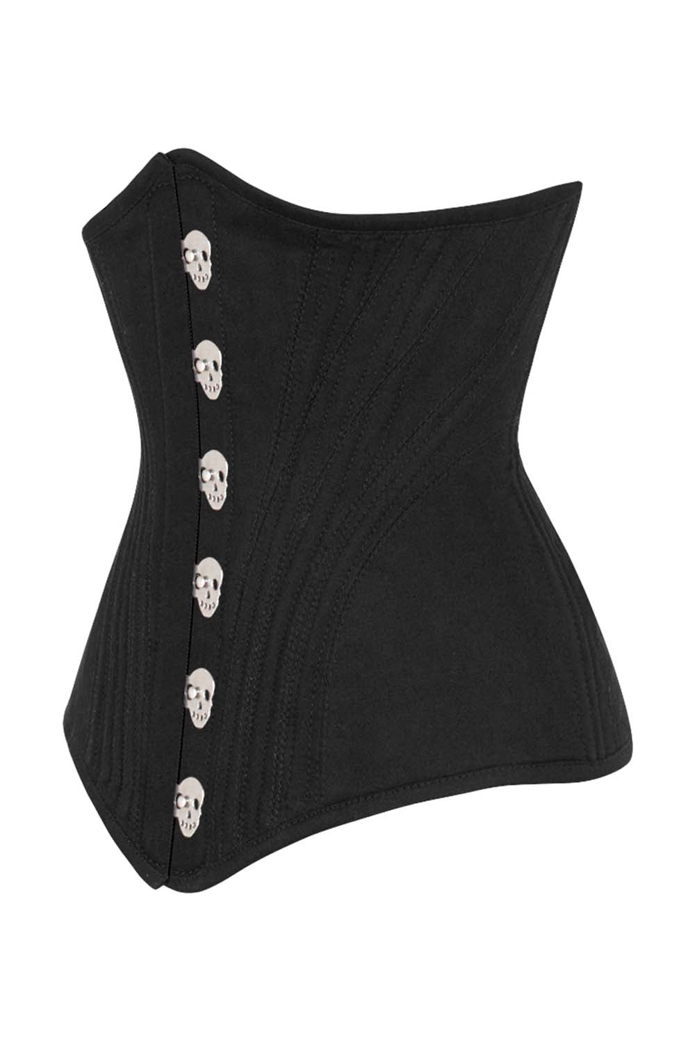 ORCHID skull busk underbust waist training corset in black cotton twill - side