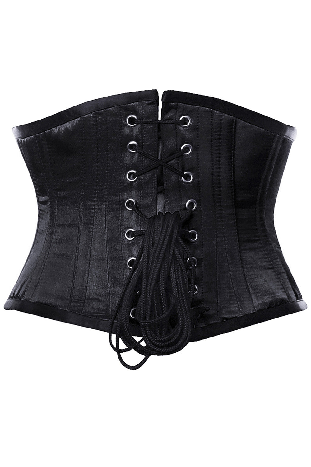 WASPIE skull busk underbust waspie corset in black satin - back