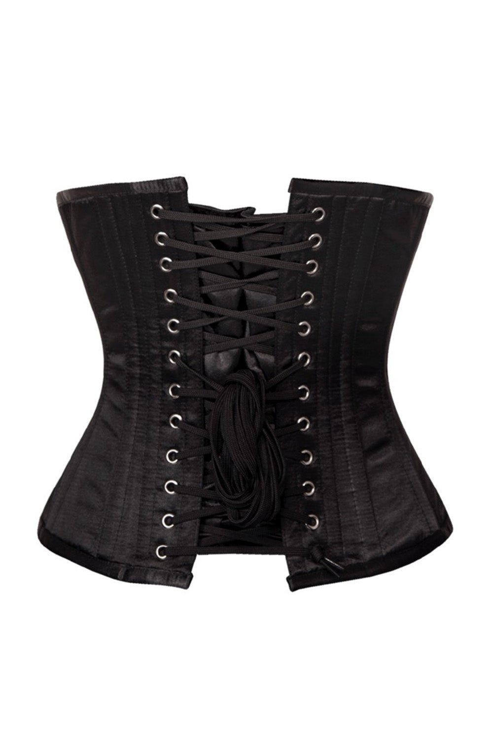 CANDY skull busk underbust corset in black satin - back