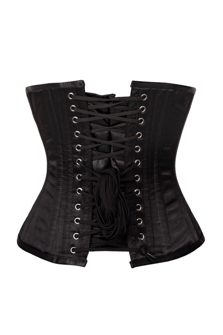 CANDY skull busk underbust corset in black satin - back