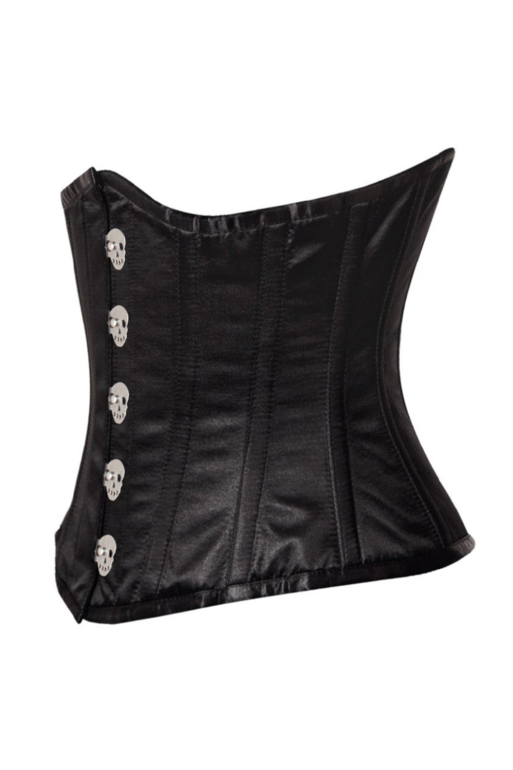 CANDY skull busk underbust corset in black satin - side