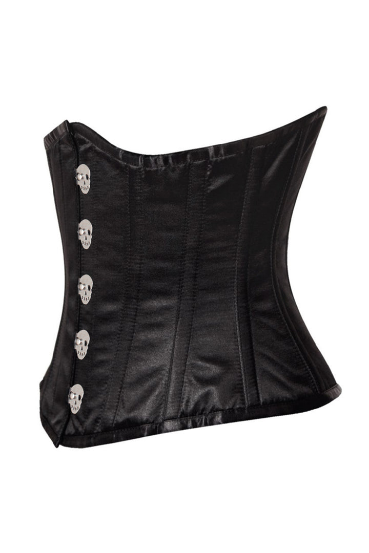 CANDY skull busk underbust corset in black satin - side