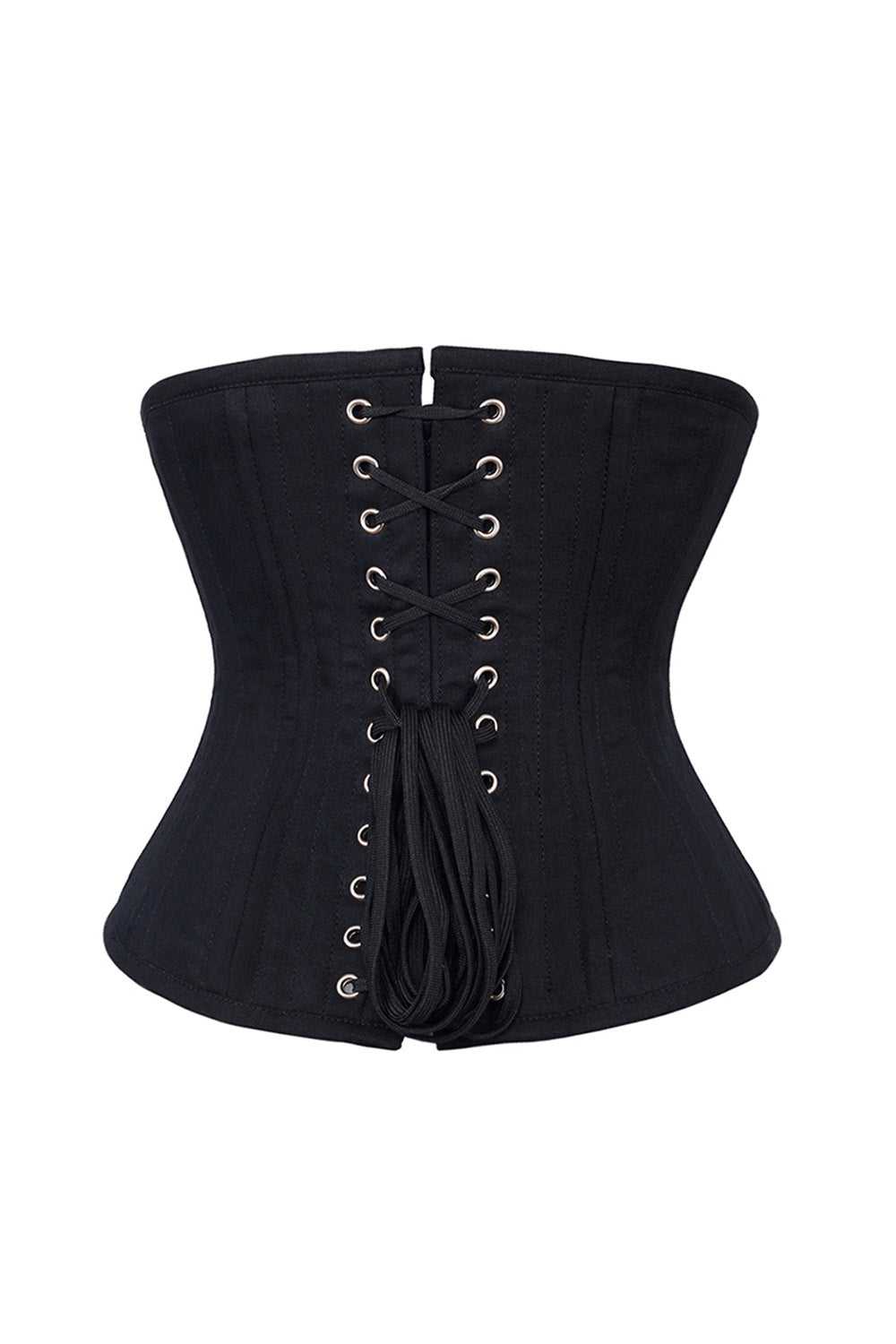 CANDY skull busk underbust corset in black cotton twill - back