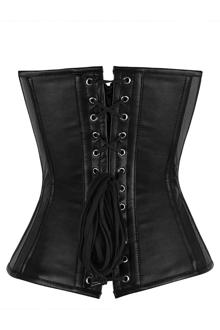 CAREL skull busk overbust corset in black faux leather - back
