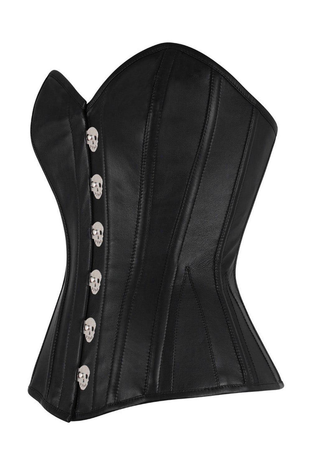 CAREL skull busk overbust corset in black faux leather - side
